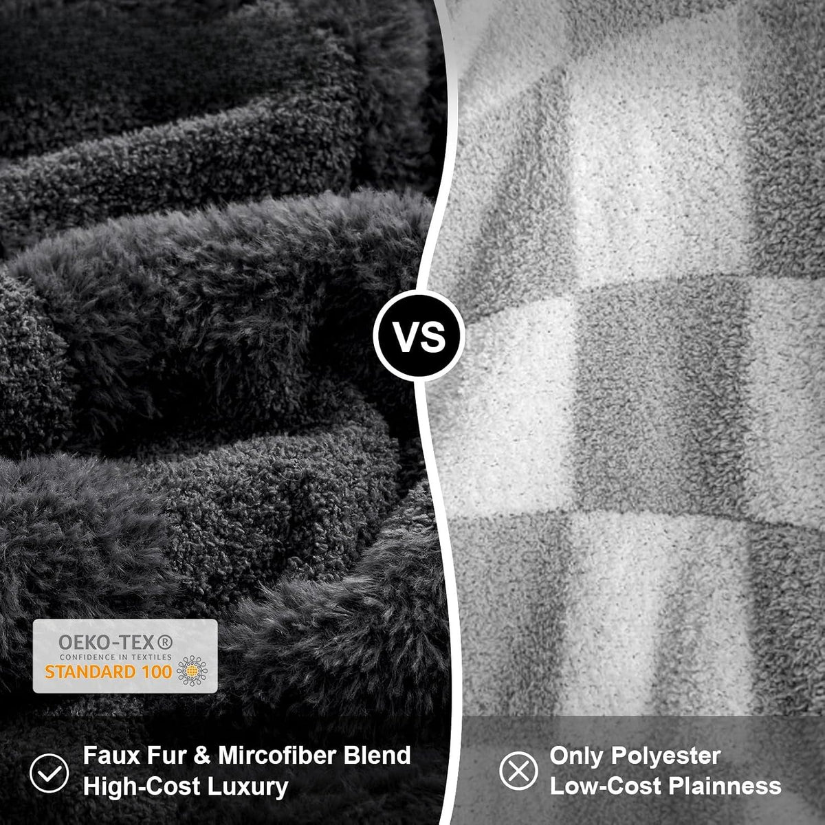 Faux Fur Throw Blanket 50x60 Dark Grey