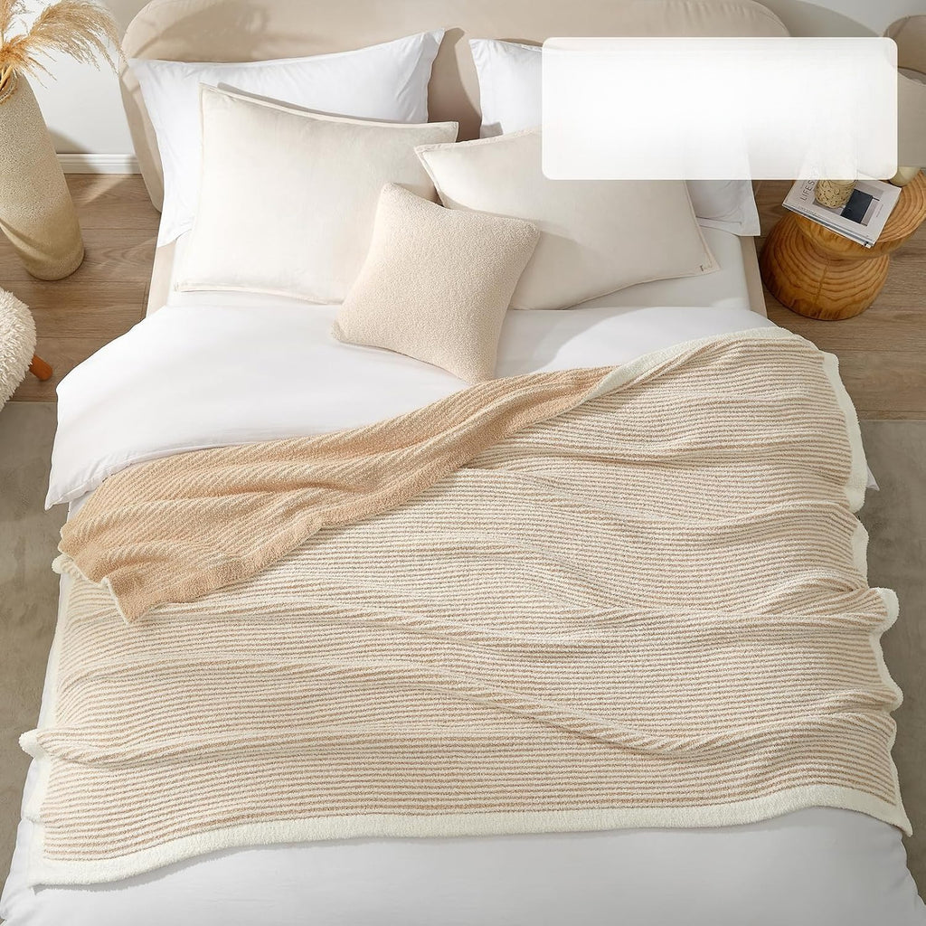 Sac Stripe Throw Blanket 50x60 Cream Beige