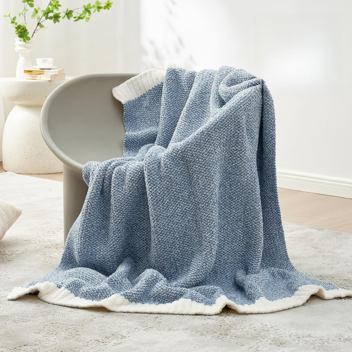 Blue Reversible Soft Knit Throw Blankets