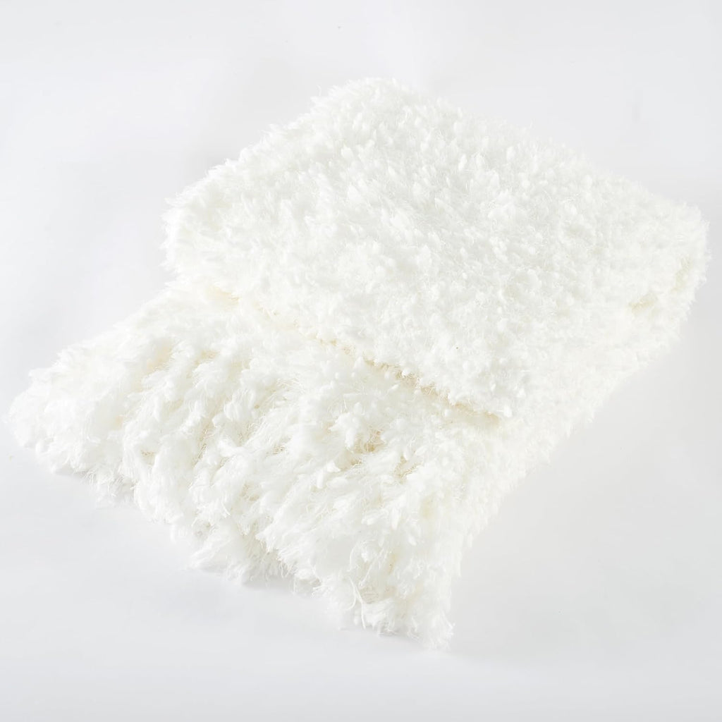 Tasseled Knit Throw Blanket 50"x60" White