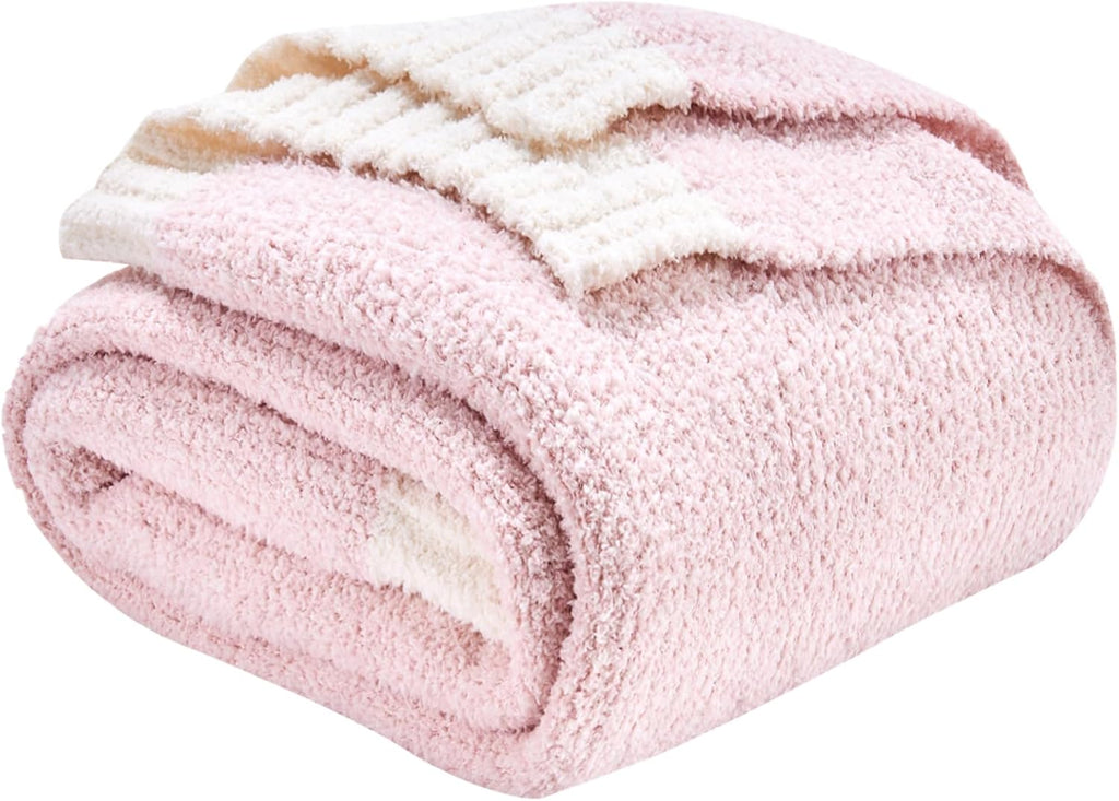 Knitted Throw Blanket 50"x60" Pink White