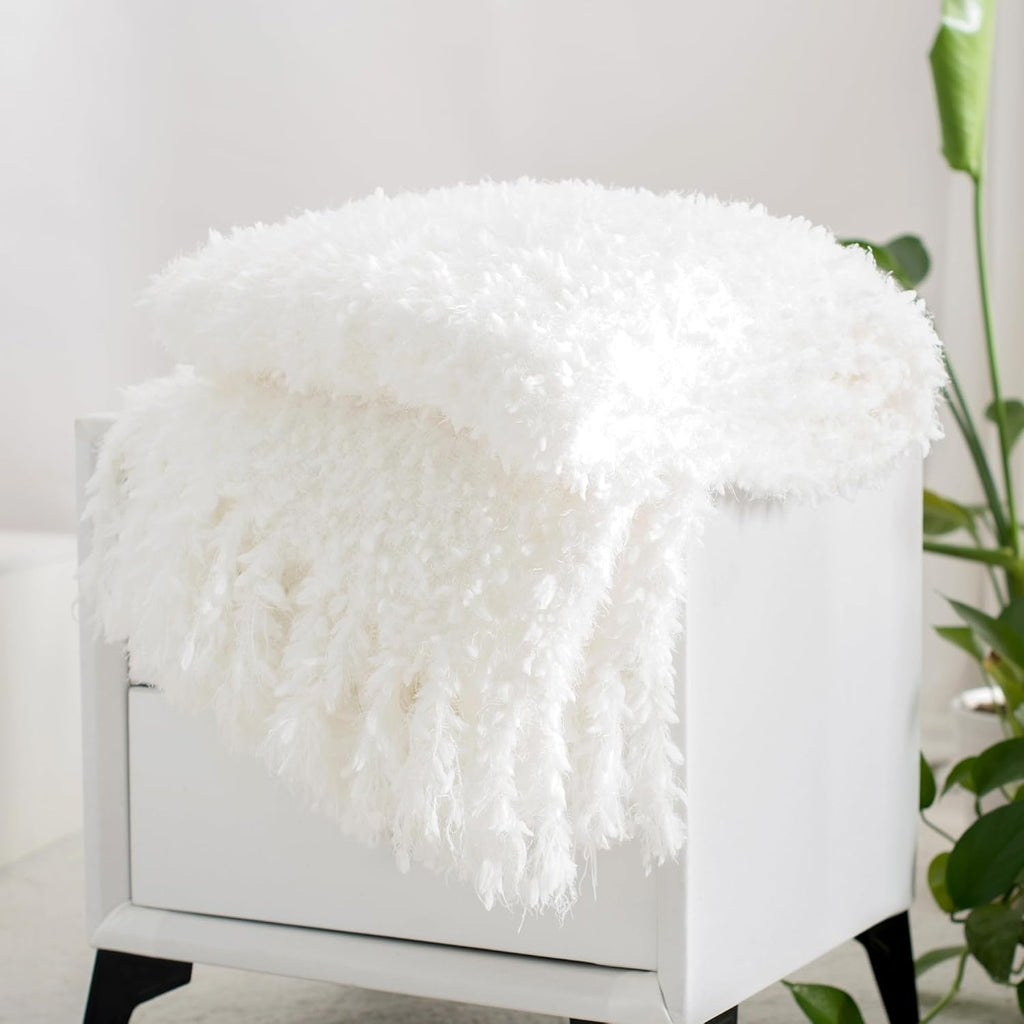 Tasseled Knit Throw Blanket 50"x60" White
