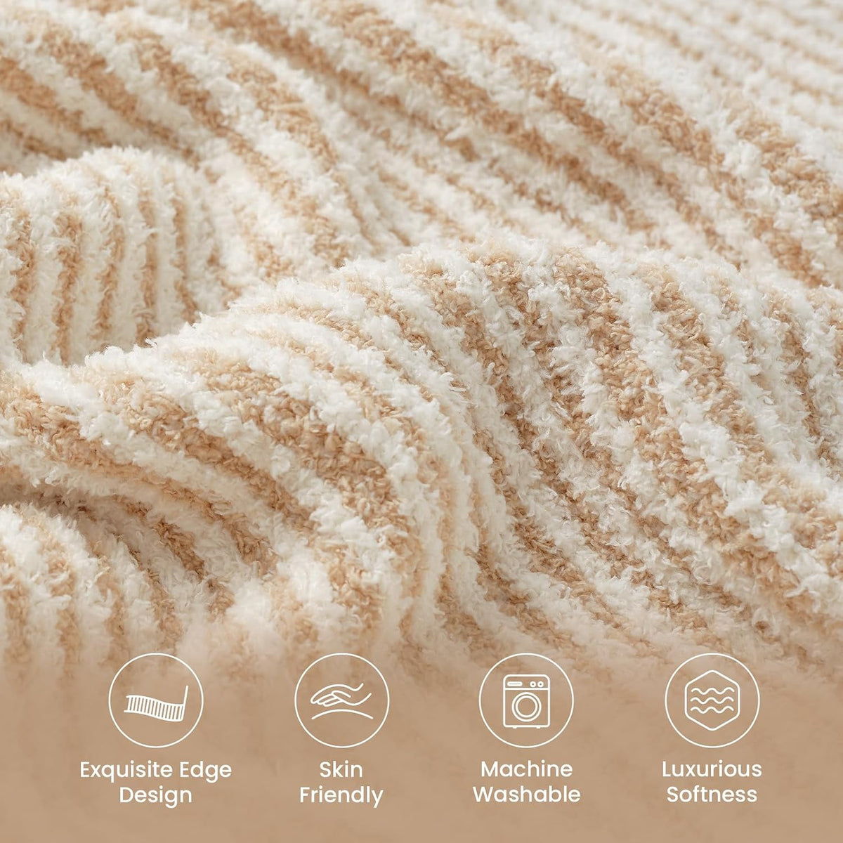 Sac Stripe Throw Blanket 50x60 Cream Beige