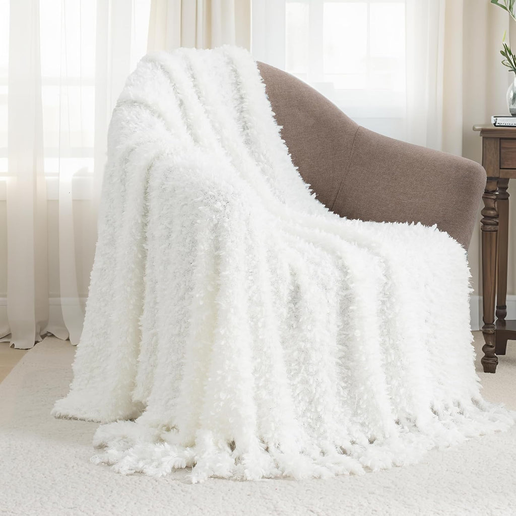 Tasseled Knit Throw Blanket 50"x60" White
