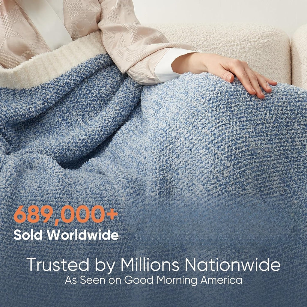 Blue Reversible Soft Knit Throw Blankets