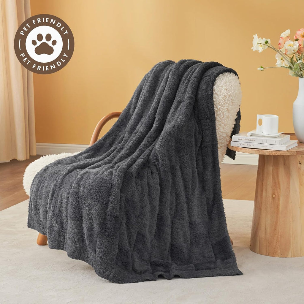 Faux Fur Throw Blanket 50x60 Dark Grey