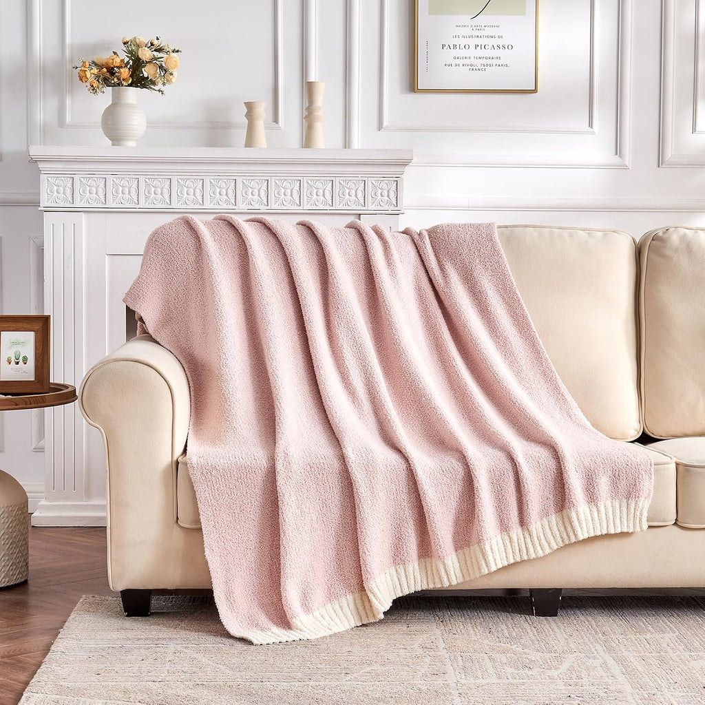 Knitted Throw Blanket 50"x60" Pink White