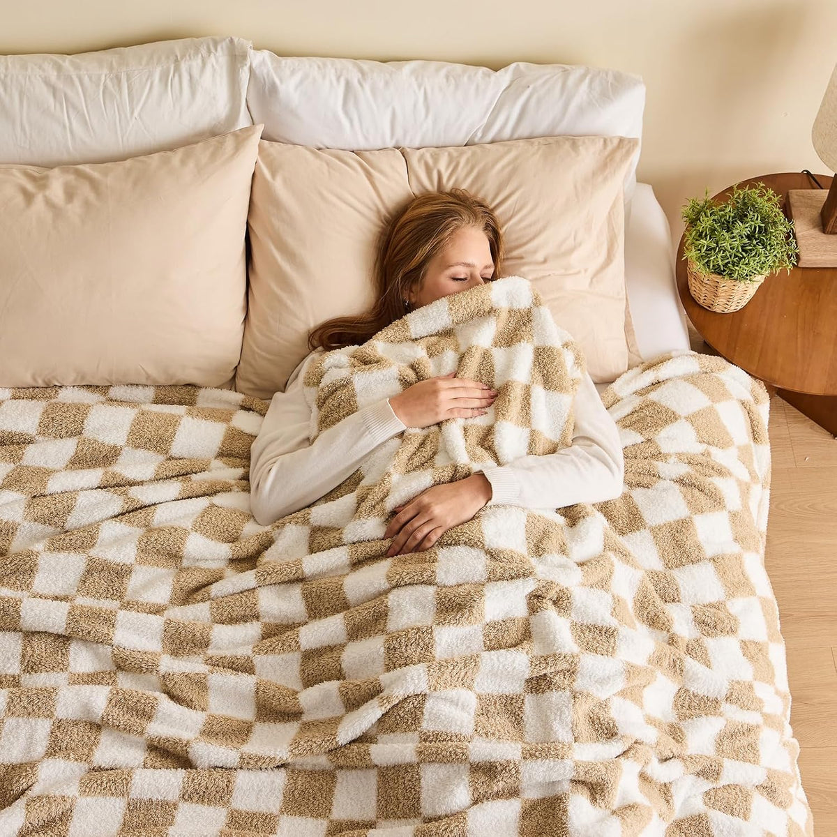Knitted Throw Blanket 60"x80" Brown White