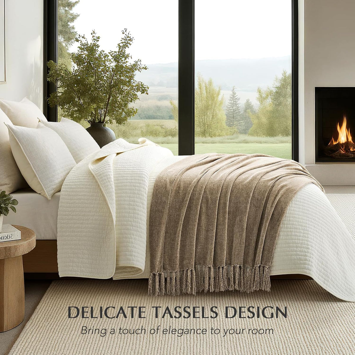 Chenille Knit Throw Blanket 50"x60" Beige