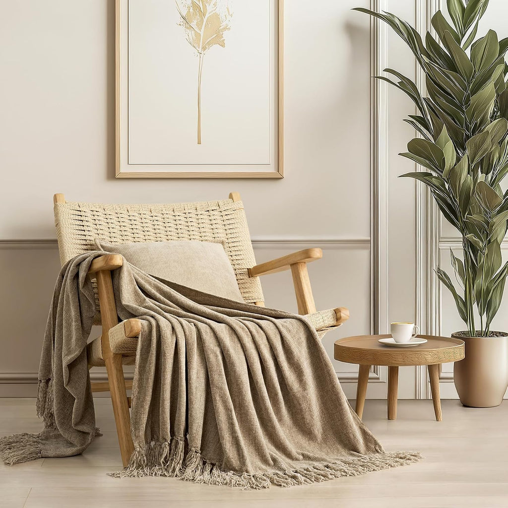 Chenille Knit Throw Blanket 50"x60" Beige