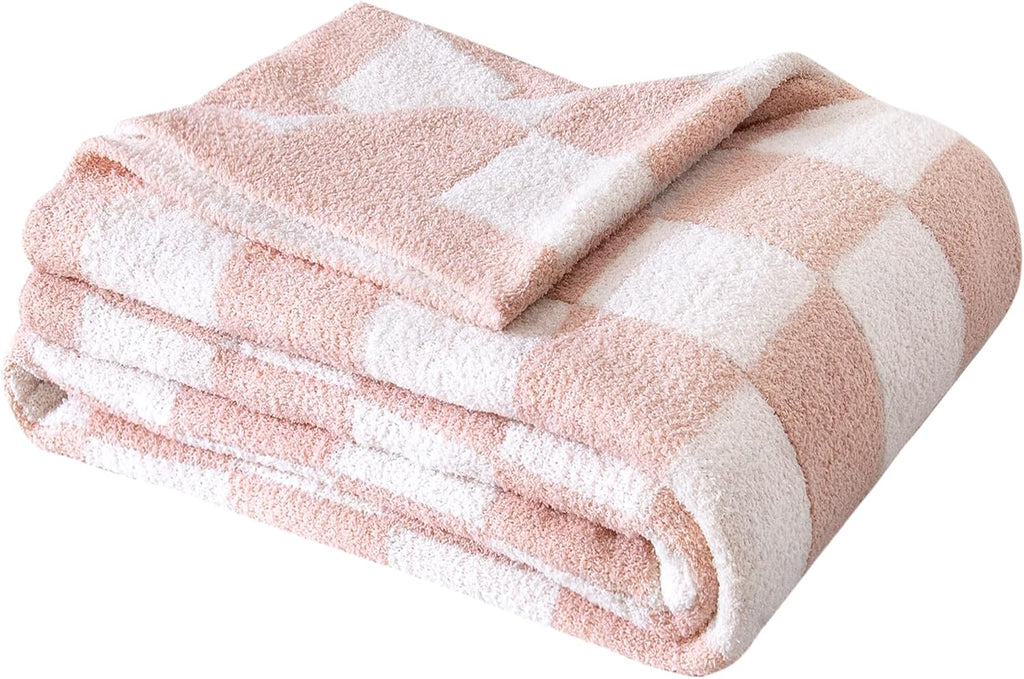Checkered Throw Blanket 51"X63" Light Pink
