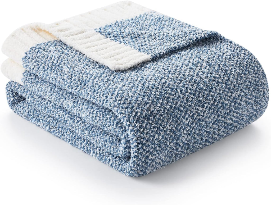 Blue Reversible Soft Knit Throw Blankets