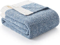 Blue Reversible Soft Knit Throw Blankets