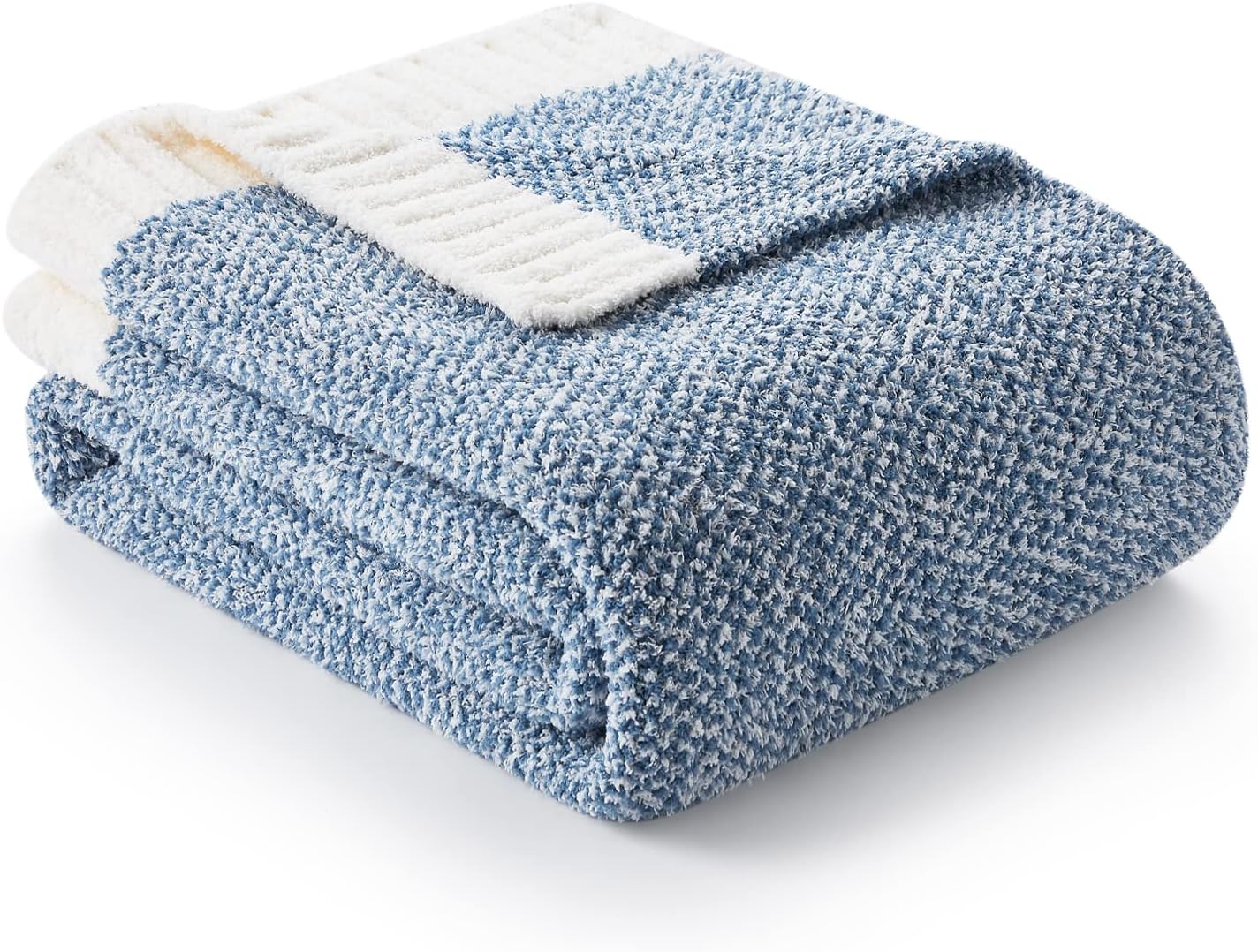 Blue Reversible Soft Knit Throw Blankets
