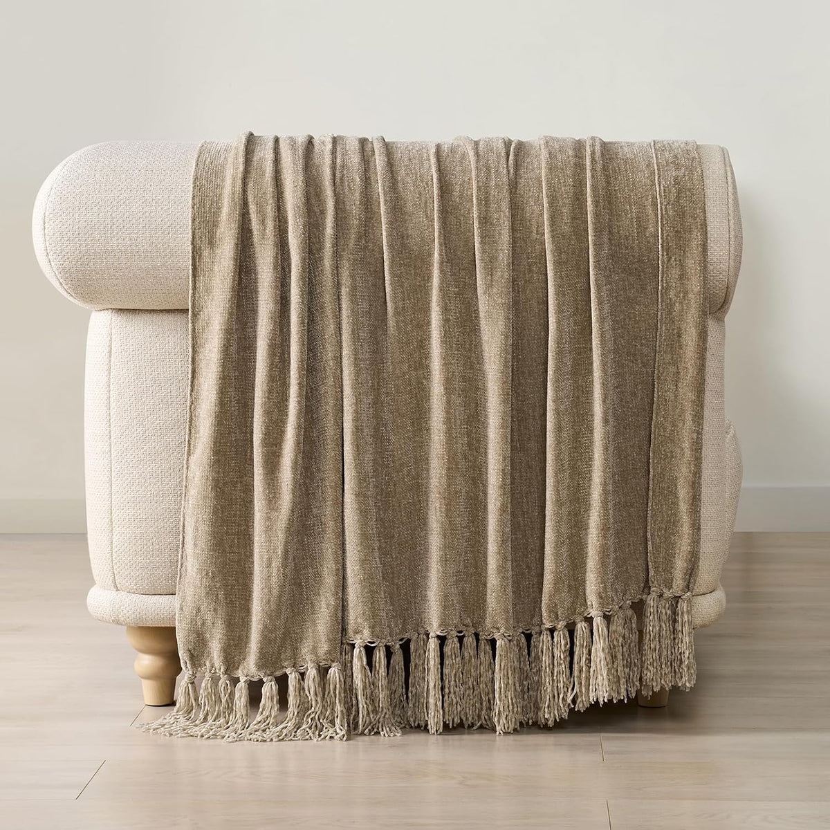 Chenille Knit Throw Blanket 50"x60" Beige