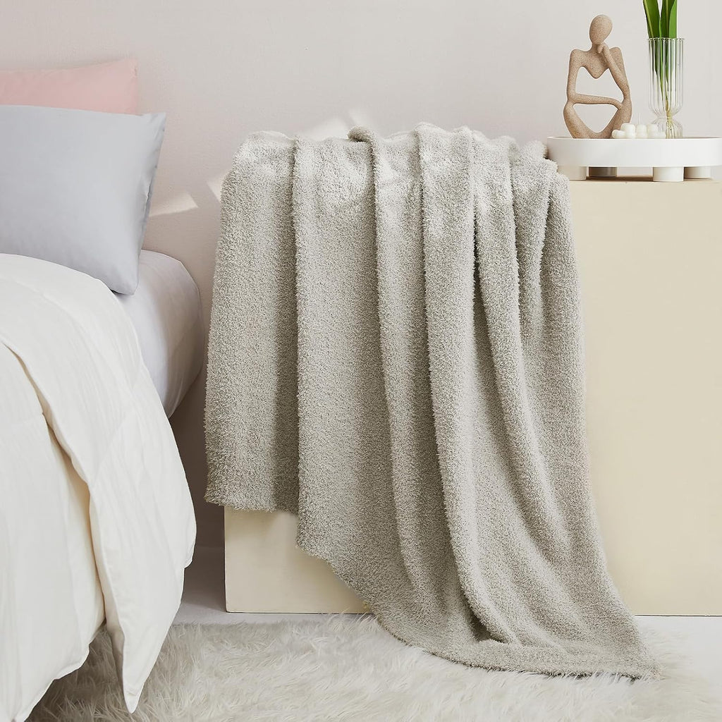 Knit Throw Blanket 50 x 60 Inches Light Grey