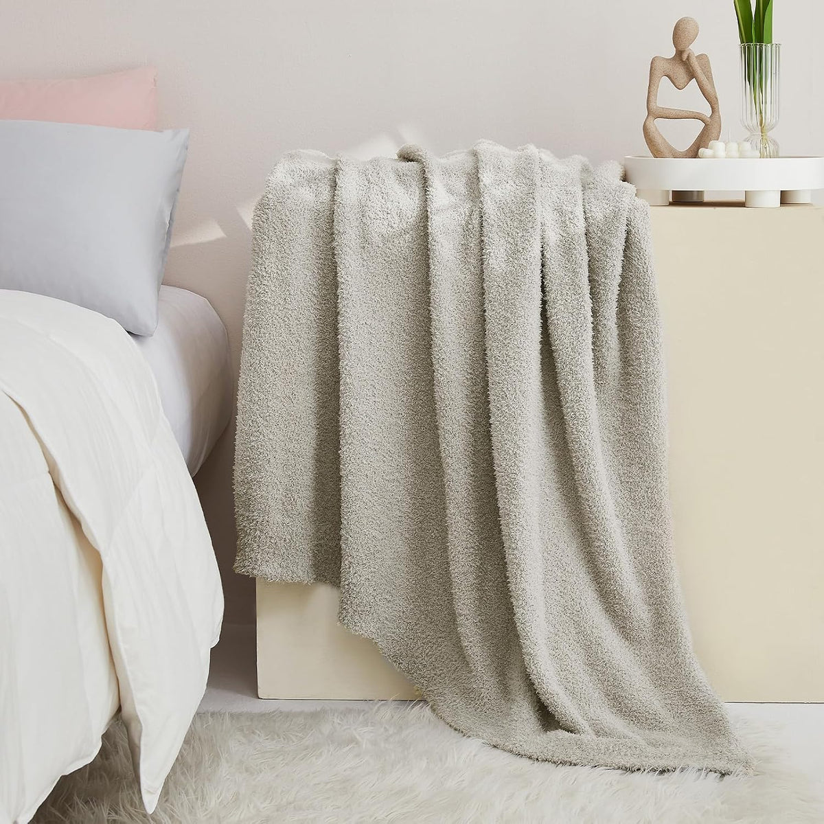 Knit Throw Blanket 50 x 60 Inches Light Grey