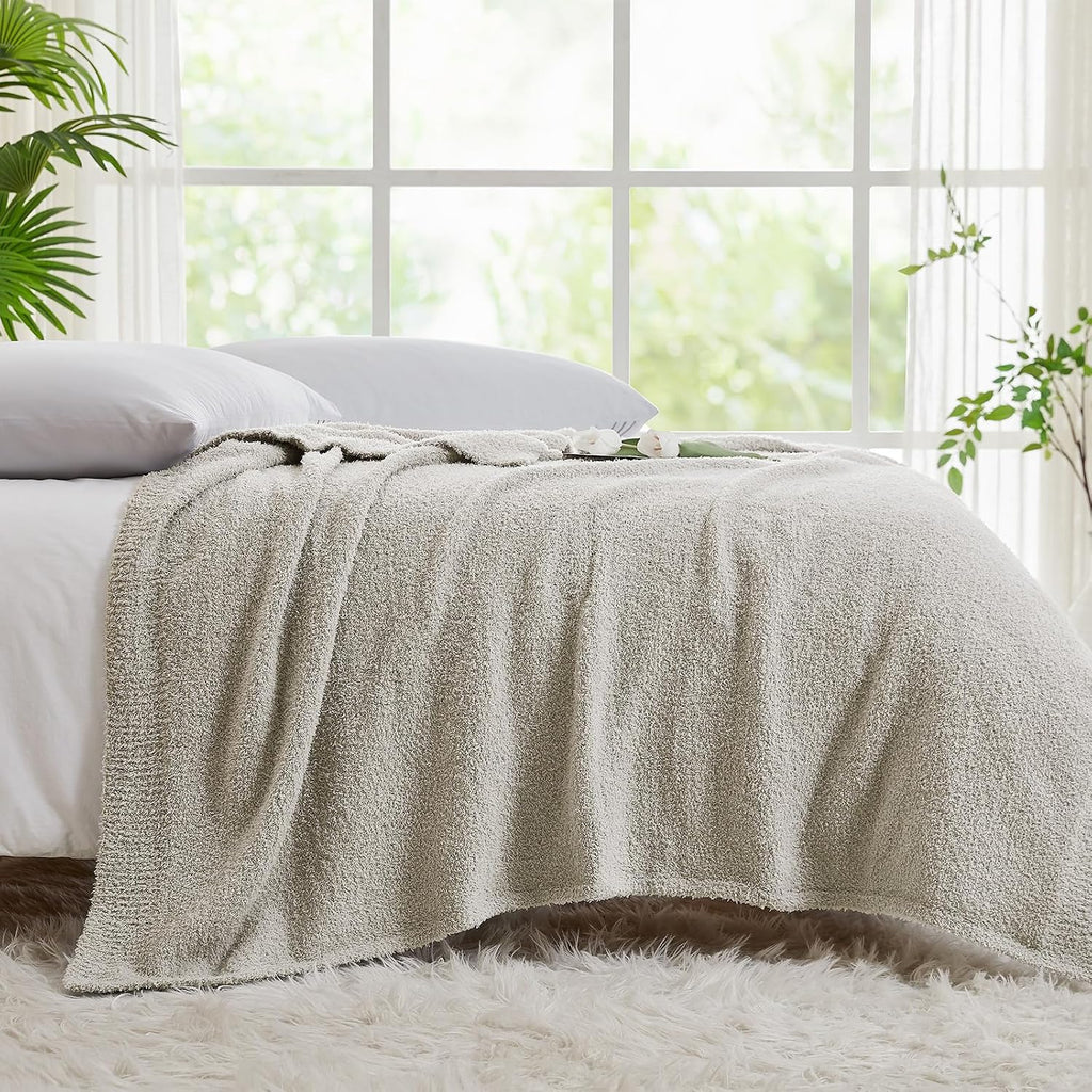 Knit Throw Blanket 50 x 60 Inches Light Grey