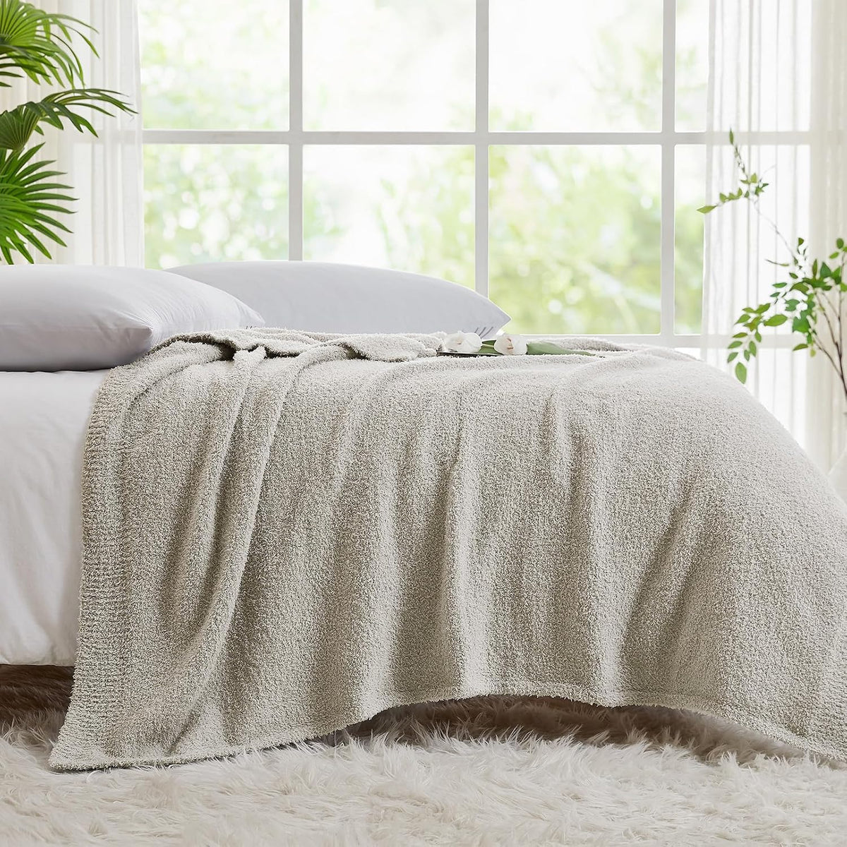 Knit Throw Blanket 50 x 60 Inches Light Grey