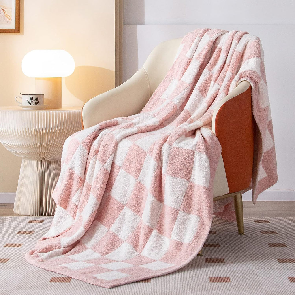 Checkered Throw Blanket 51"X63" Light Pink