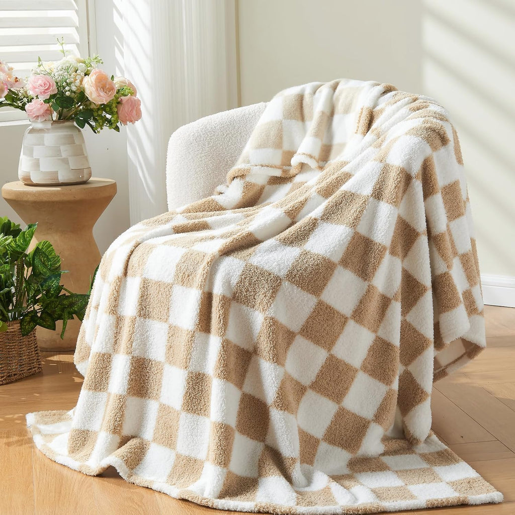 Knitted Throw Blanket 60"x80" Brown White