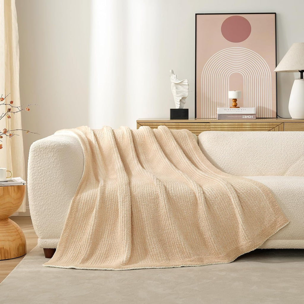 Sac Stripe Throw Blanket 50x60 Cream Beige