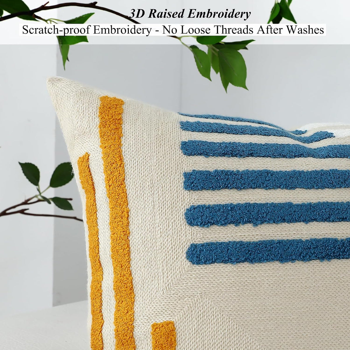 Yellow Blue Tufted Pillow Covers Set of 2