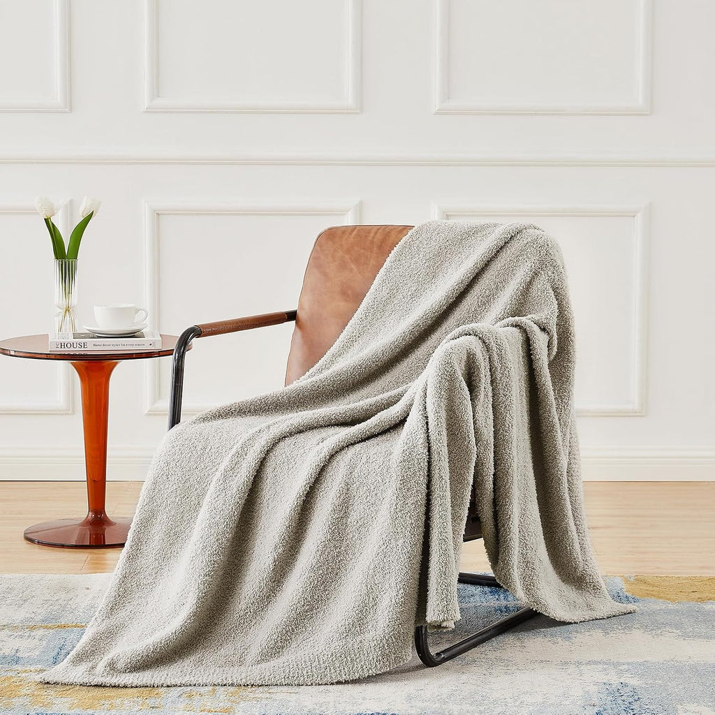Knit Throw Blanket 50 x 60 Inches Light Grey