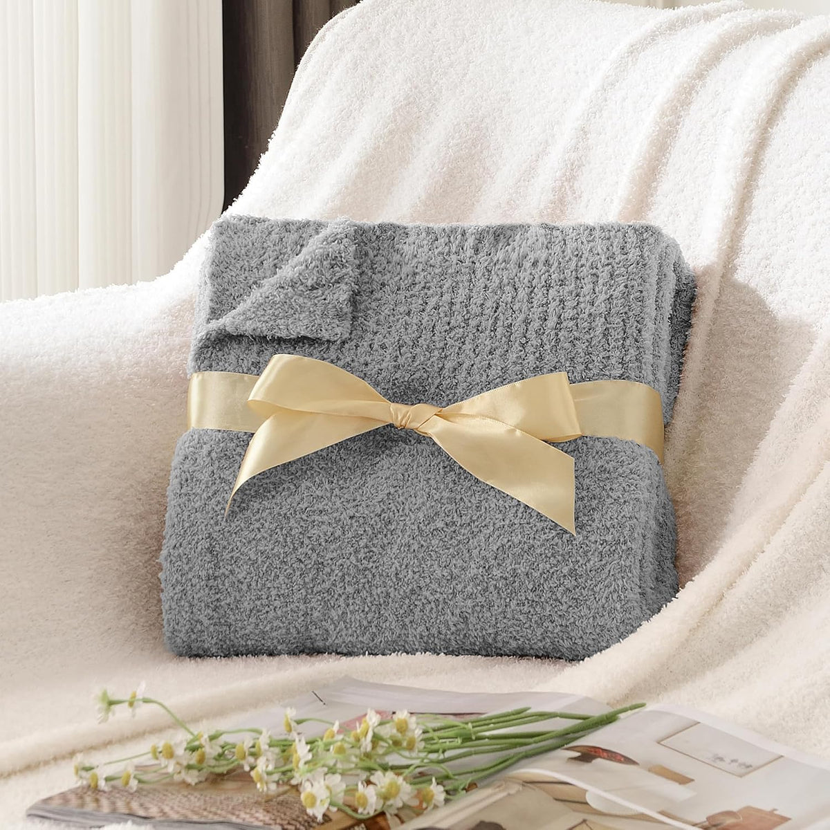Grey Knit Throw Blanket 50x60 Inches