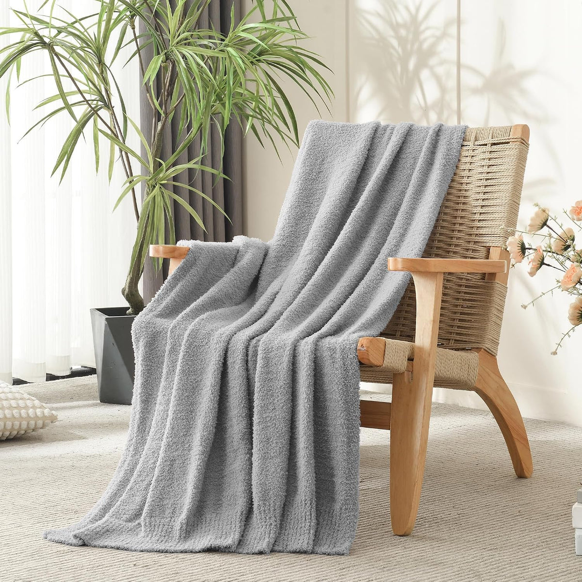 Grey Knit Throw Blanket 50x60 Inches