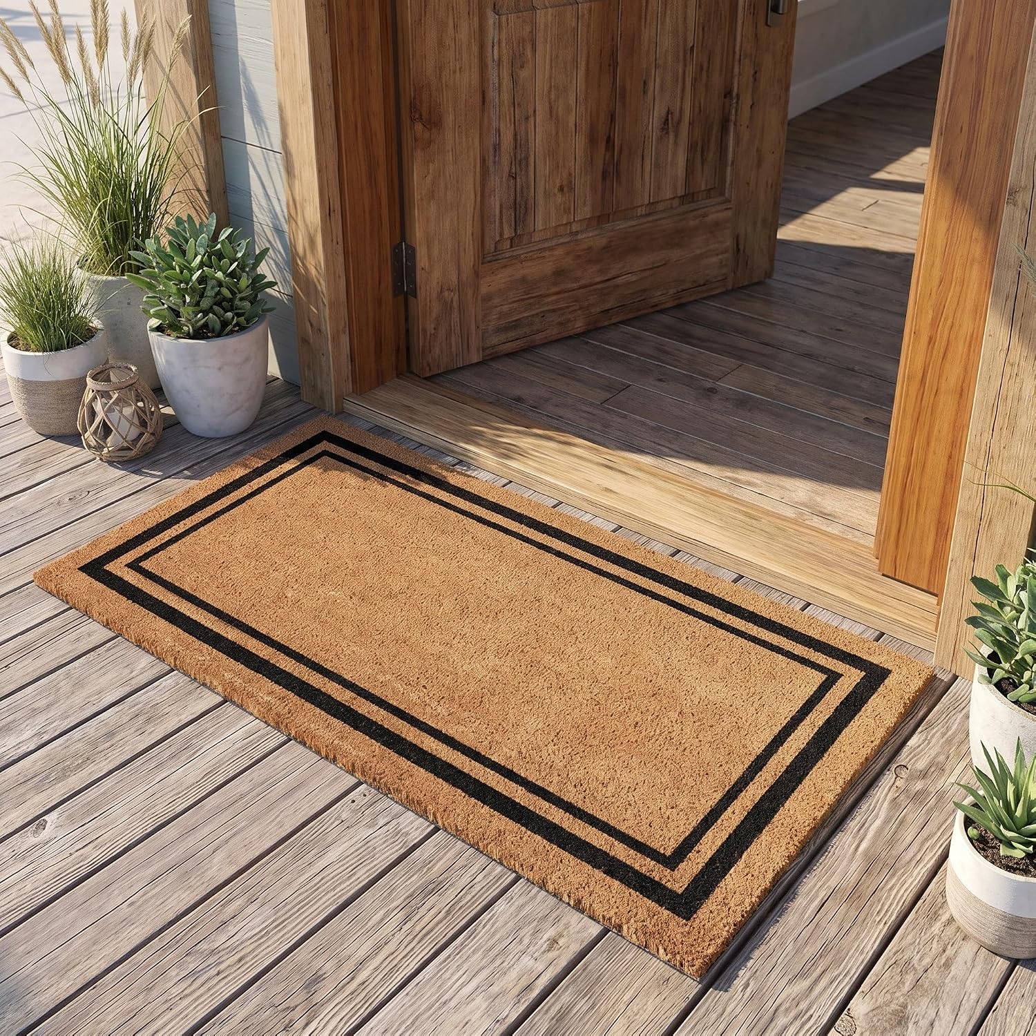 Black Border Coir Doormat 22" x 36"
