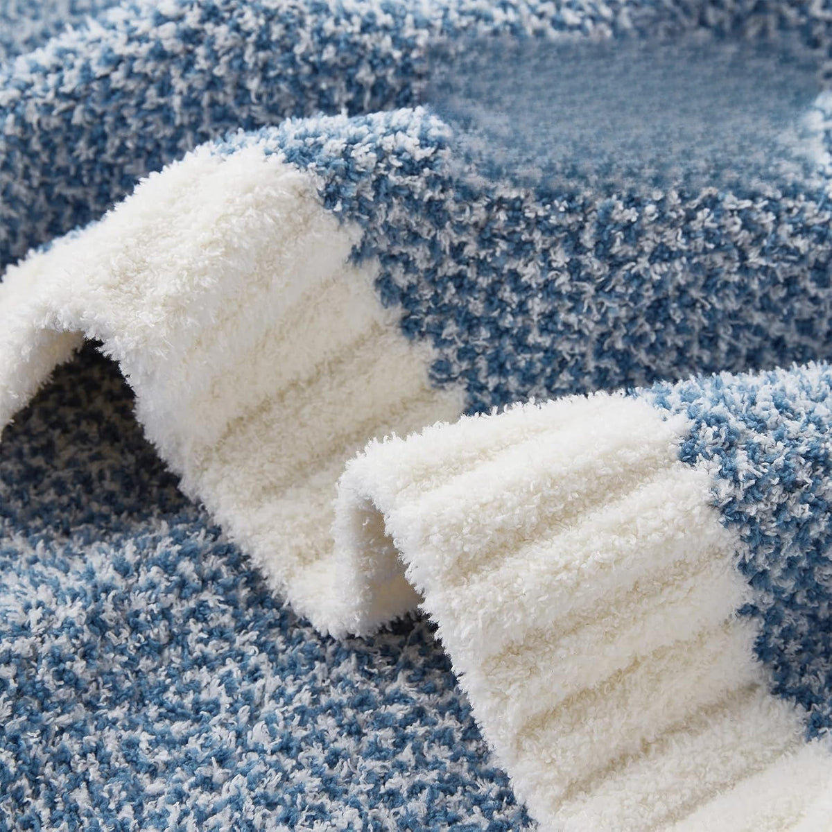 Blue Reversible Soft Knit Throw Blankets