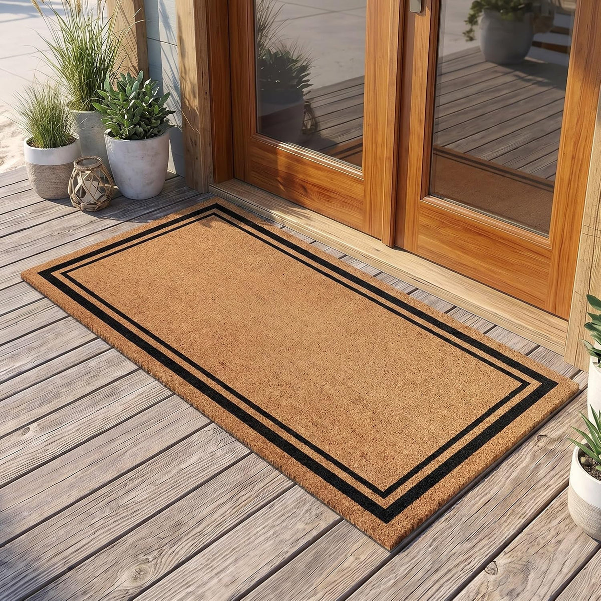 Black Border Coir Doormat 36" x 72"